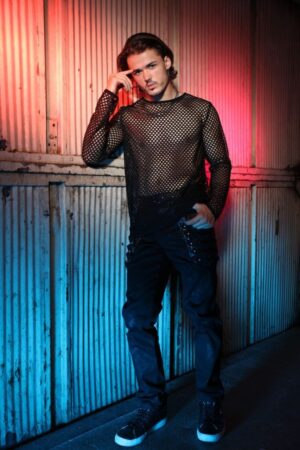 7378 -Black mesh Long-Sleeves T-Shirt