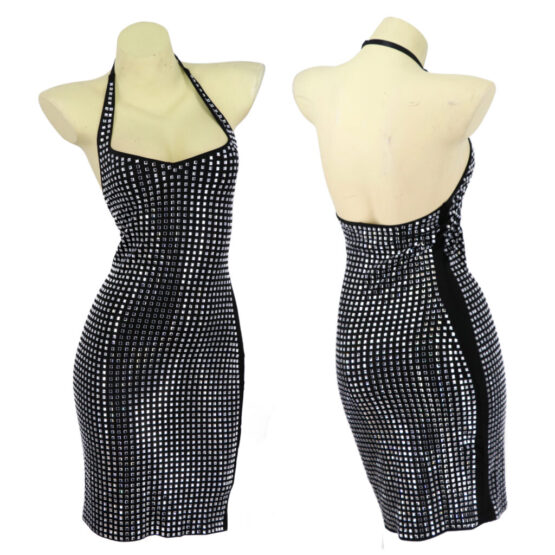 7560 - Rhinestone halter mini dress