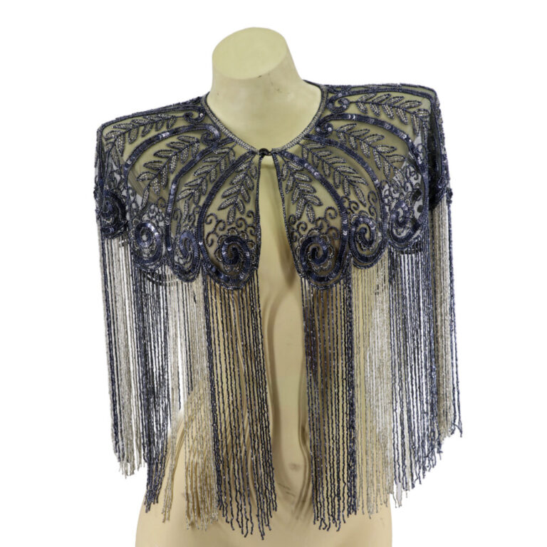 8871 - Beaded Shawl w/collar - 24" tassel - Image 3