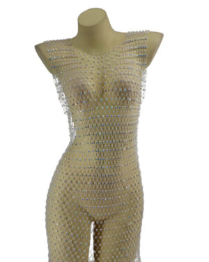 94072 - Rhinestone Crochet Dress - White
