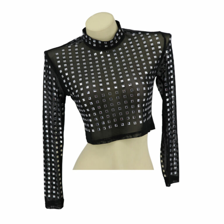 94081 - Studded mesh long sleeve crop top - Image 2