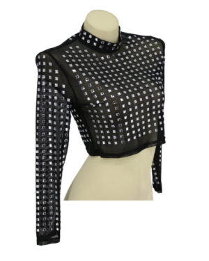 94081 - Studded mesh long sleeve crop top