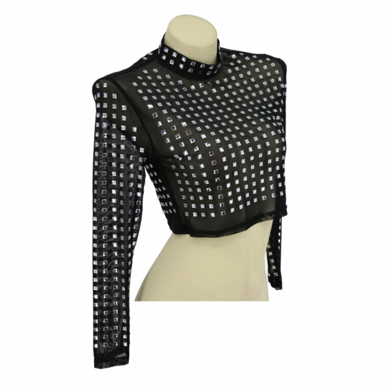 94081 - Studded mesh long sleeve crop top