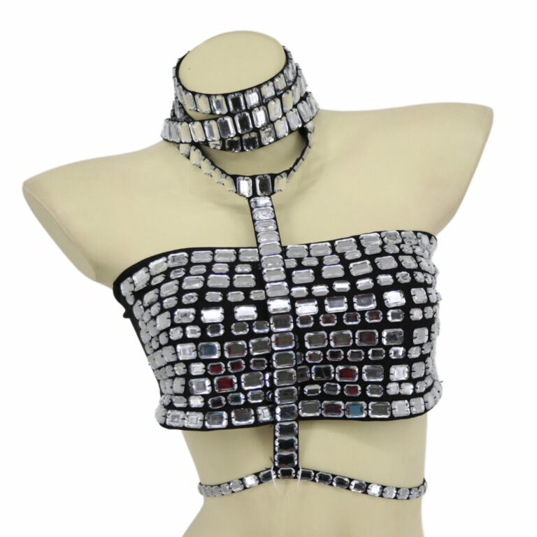 94082 - Rhinestones strappy mock neck top - Image 2