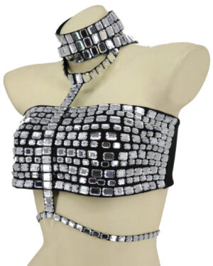 94082 - Rhinestones strappy mock neck top