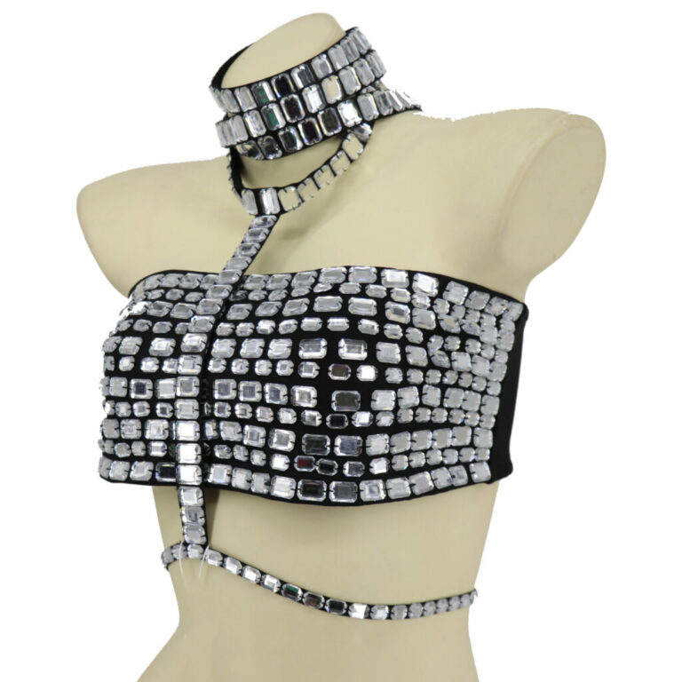 94082 - Rhinestones strappy mock neck top