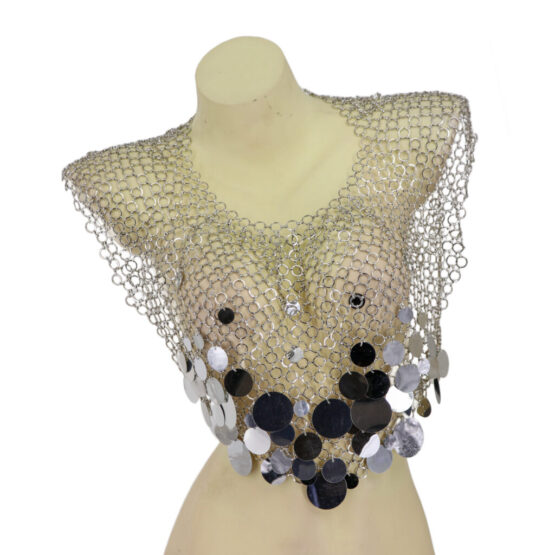 94100 - Metallic Chainmail Crop Top with Large Sequin Accents - Image 2