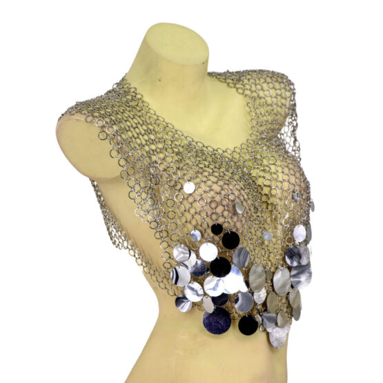 94100 - Metallic Chainmail Crop Top with Large Sequin Accents