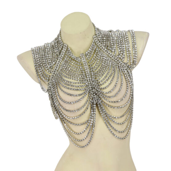94101 - Rhinestones Cape with Draped Chains - Image 2