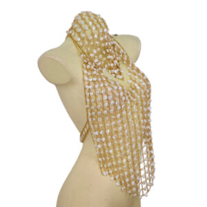 94102 - Pearl and Crystal Hooded Beaded Chainmail Halter Top Body Jewelry