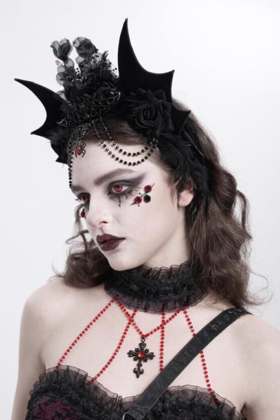 AS217 - Rose and bat wing chain tassel headband - Image 4