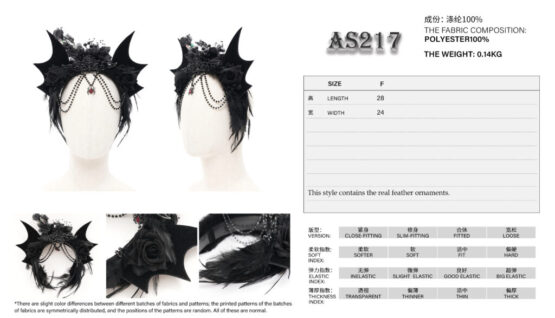 AS217 - Rose and bat wing chain tassel headband - Image 6