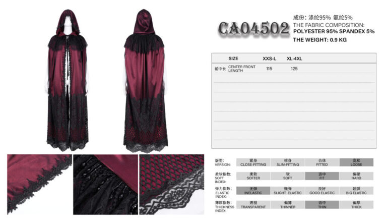 CA04502 - Gothic red lace hooded cape - Image 11