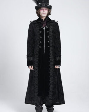 CT26201 - Gothic embroidered velvet long coat-Black