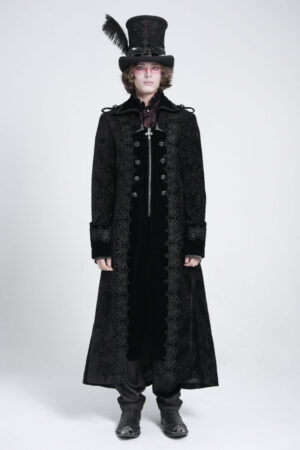 CT26201 - Gothic embroidered velvet long coat-Black