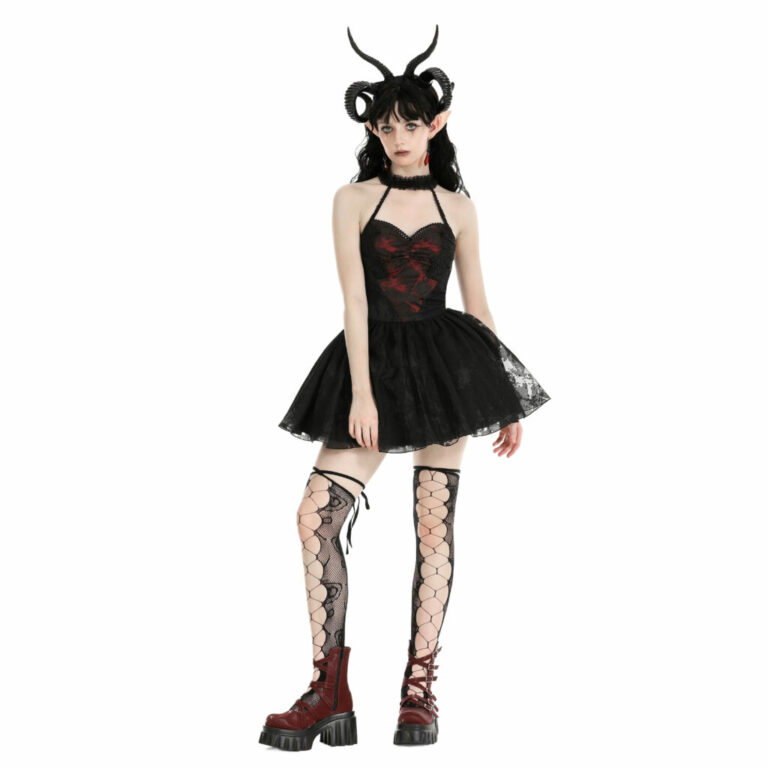 DW818 - Gothic heartthrob little devil black mesh dress - Image 4