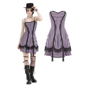 DW976 - Punk black and purple striped knot dress