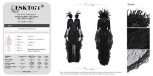 ESKT074 - Gothic Black Feathered High-Collar Evening Gown-S..