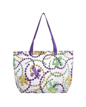 HBG105301 - Mardi-Gras beads and Fleur-de-Lis print clear tote bag