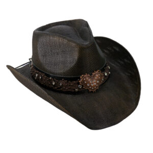 JC533 - Straw Western Cowboy hat with heart band-dark brown