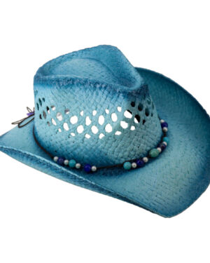 JC534 - Blue ombre western straw bead hat
