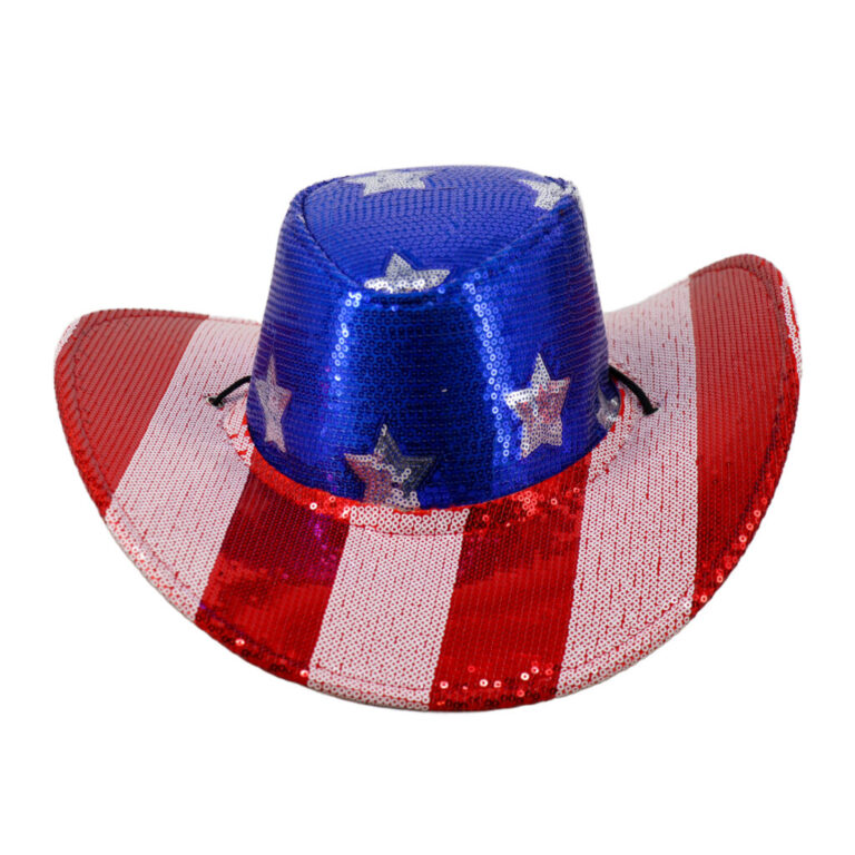 JC570 - USA Flag Sequins Cowboy Hat - Image 3