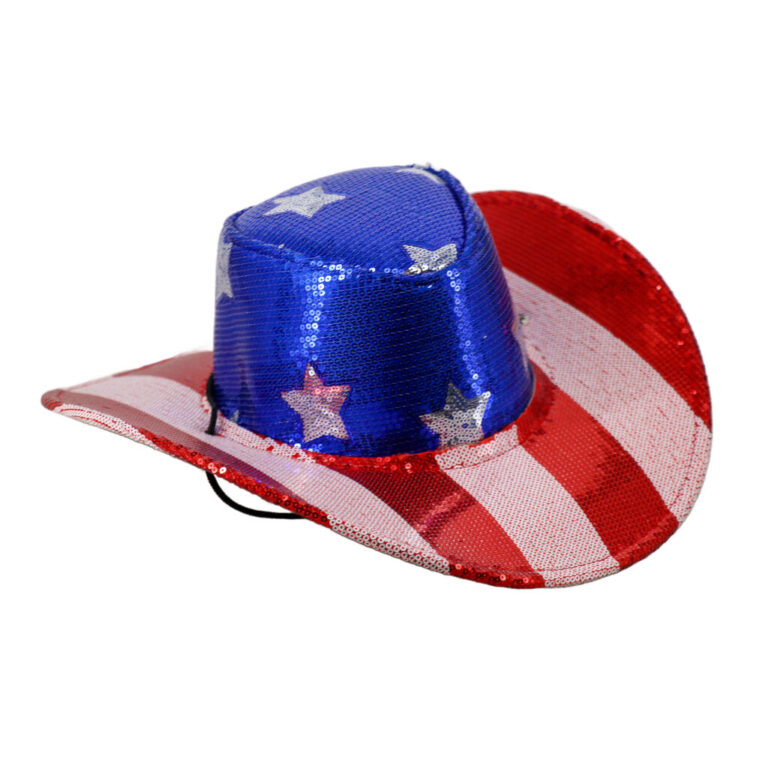 JC570 - USA Flag Sequins Cowboy Hat - Image 2