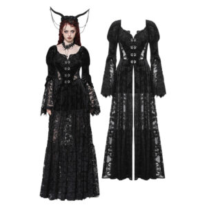 JW273 - Gothic embossed velvet and lace long outerwear coat