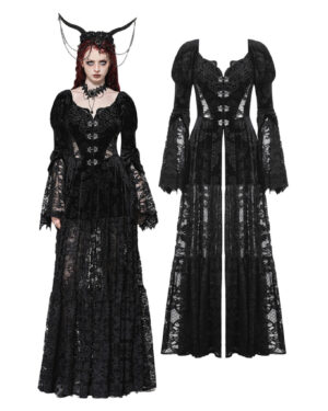 JW273 - Gothic embossed velvet and lace long outerwear coat