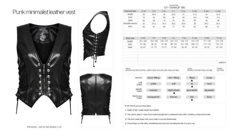 OY1644 - Punk minimalist pleather vest - Image 6