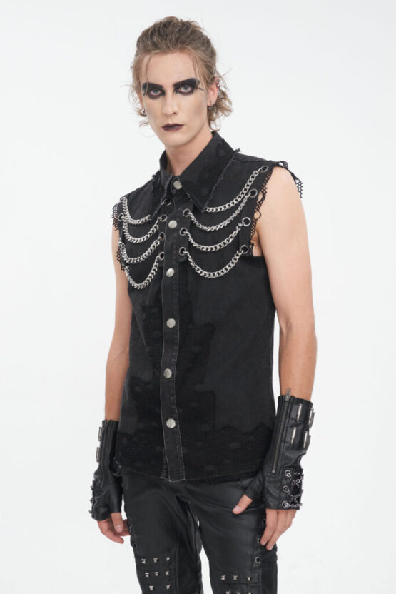 SHT118 - Punk denim vest with chains - Image 2