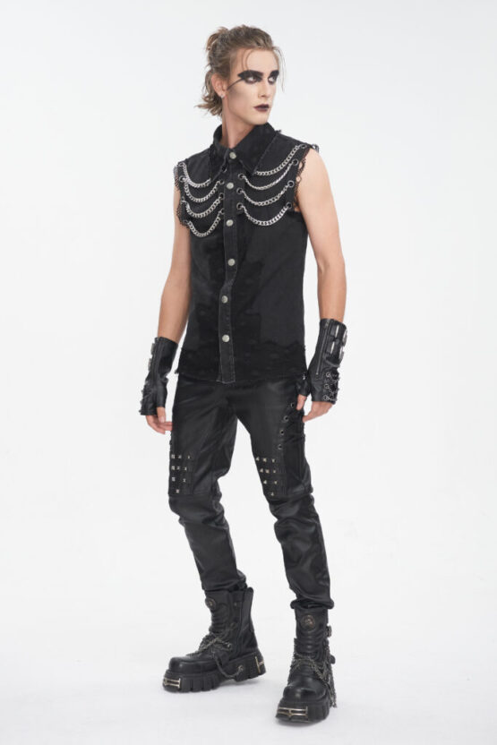 SHT118 - Punk denim vest with chains - Image 3