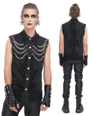 SHT118 - Punk denim vest with chains