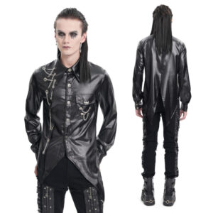 SHT123 - Gothic pleather chain assymetrical shirt