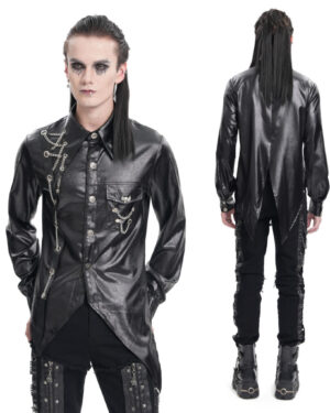 SHT123 - Gothic pleather chain assymetrical shirt