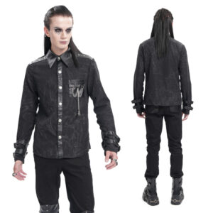 SHT125 - Web print shirt with pleather collar trim