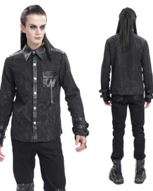 SHT125 - Web print shirt with pleather collar trim