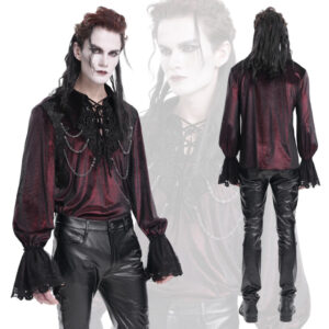 SHT12602 - Red velveteen lace bell sleeve male shirt