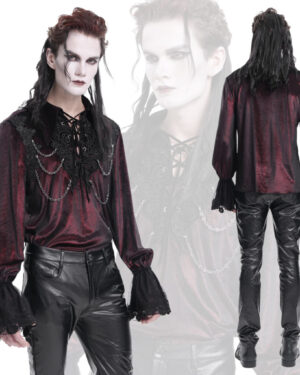 SHT12602 - Red velveteen lace bell sleeve male shirt