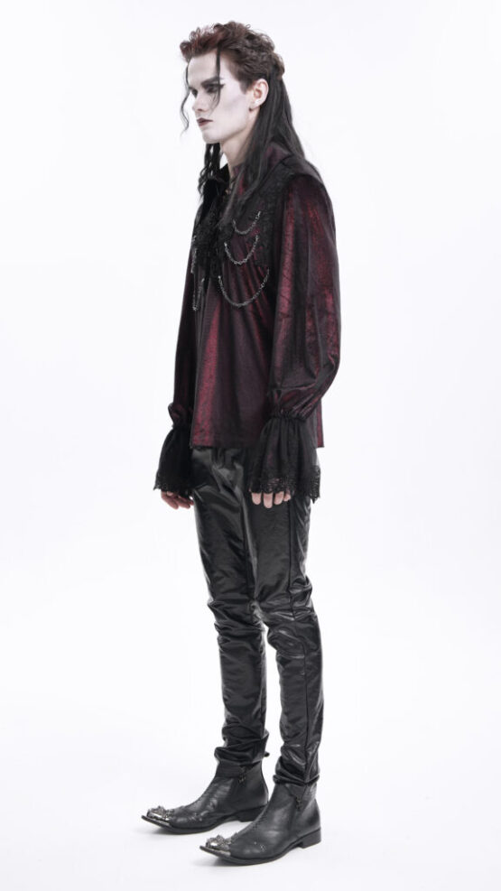 SHT12602 - Red velveteen lace bell sleeve male shirt - Image 4