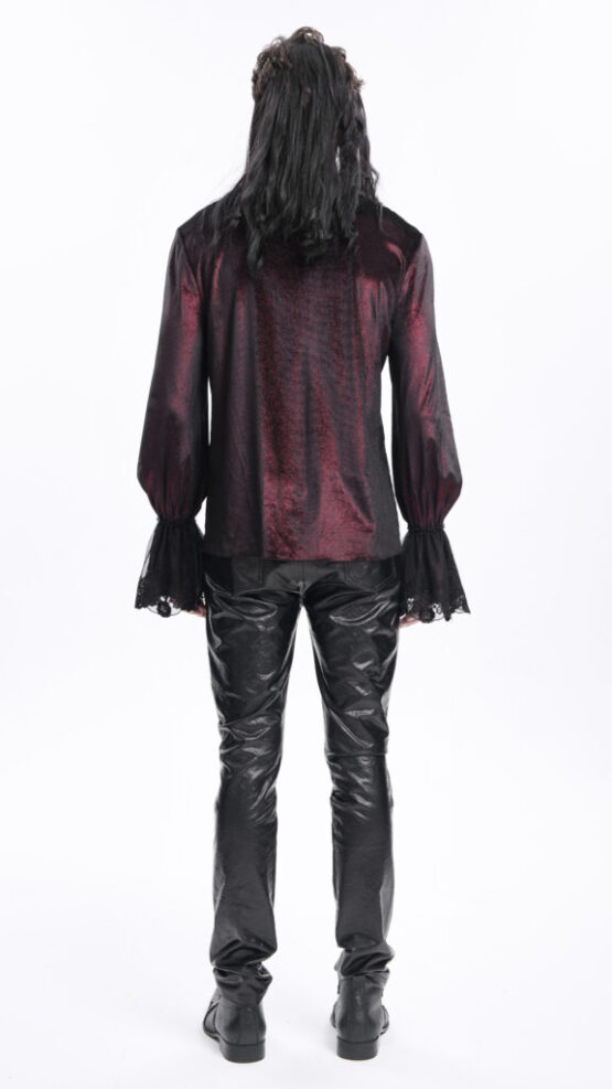 SHT12602 - Red velveteen lace bell sleeve male shirt - Image 2