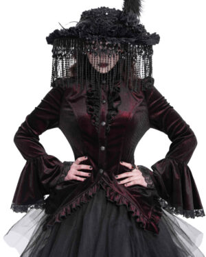 SHT14102 - High Collar Ruffle Tailcoat blouse-red