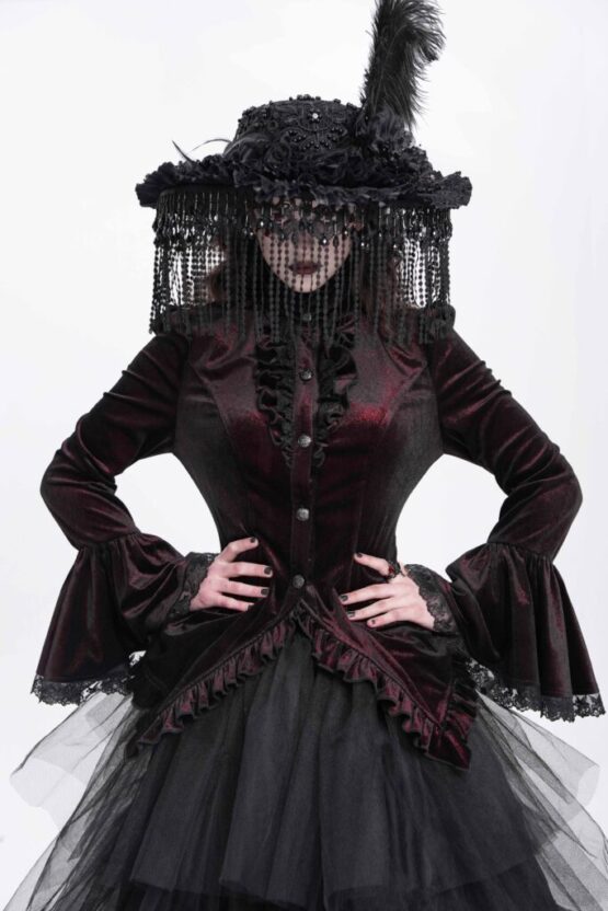 SHT14102 - High Collar Ruffle Tailcoat blouse-red-S