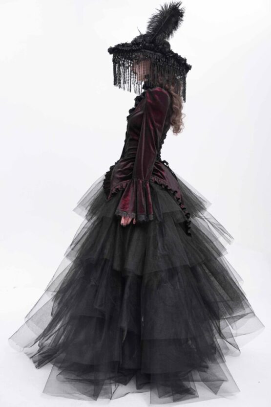 SHT14102 - High Collar Ruffle Tailcoat blouse-red-S - Image 10