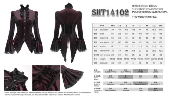 SHT14102 - High Collar Ruffle Tailcoat blouse-red-S - Image 16