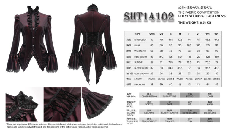 SHT14102 - High Collar Ruffle Tailcoat blouse-red - Image 16