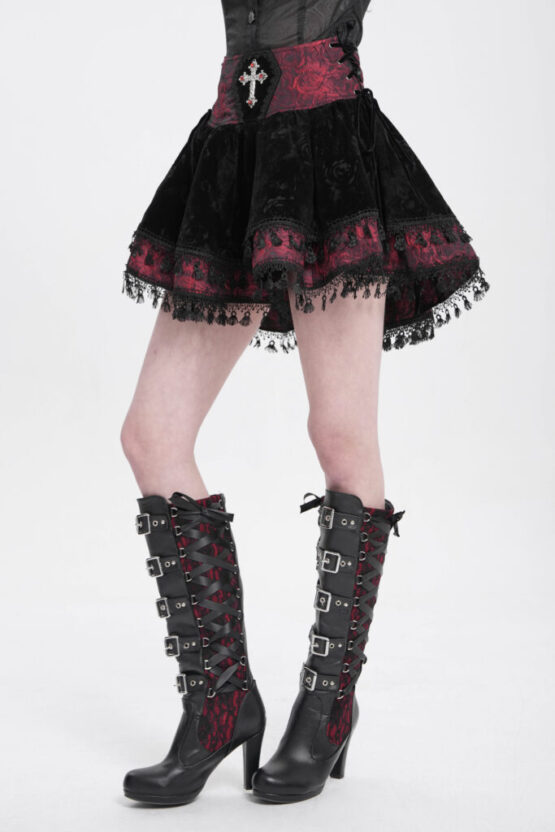 SKT23002 - Coffin patch velvet rose pattern skirt - Image 5