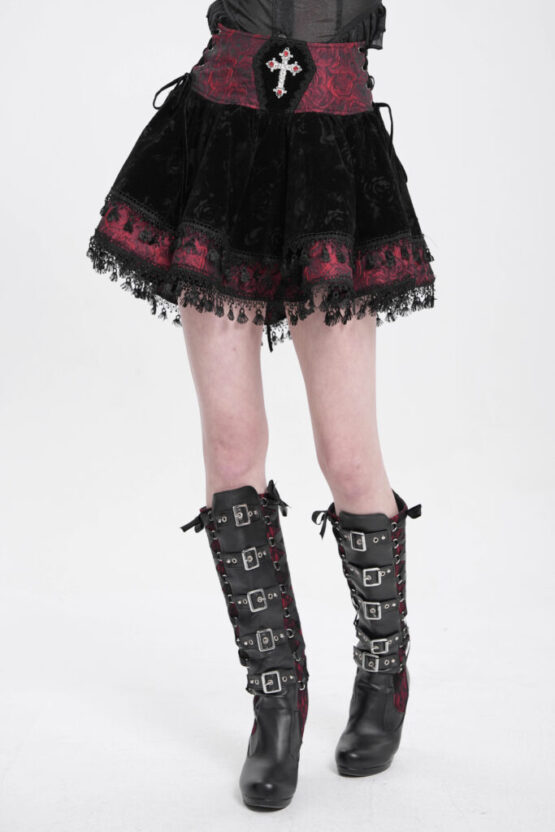 SKT23002 - Coffin patch velvet rose pattern skirt - Image 2
