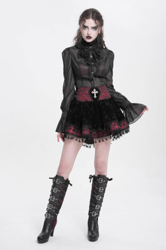 SKT23002 - Coffin patch velvet rose pattern skirt - Image 3