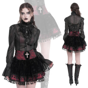 SKT23002 - Coffin patch velvet rose pattern skirt